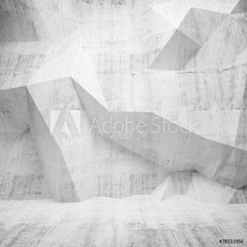 Picture of Abstract concrete 3d interior with polygonal pattern on the wall